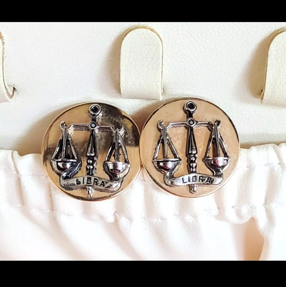 Vintage Swank Men's Cufflinks Libra October Zodiac Gold Silver Tone